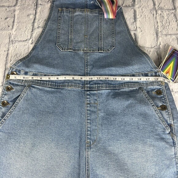 Take Pride Adult Gender Rainbow Denim Shortalls Jumpsuit Large Denim Overalls - Picture 13 of 16